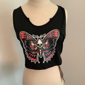 ROMWE Black Graphic Crop Tank Top